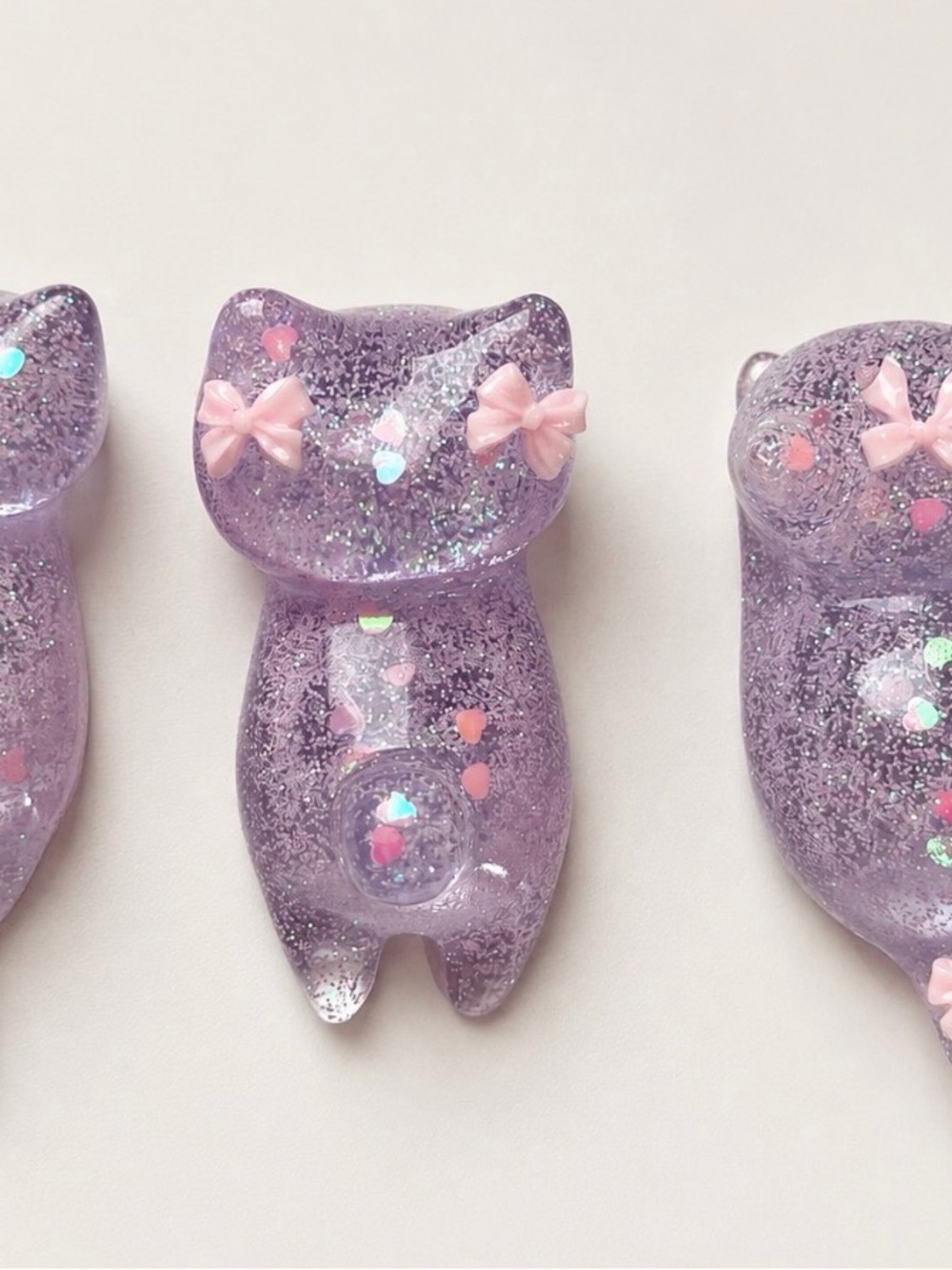 Kawaii Glitter Kitty Multi Use Holders with Pink Bows